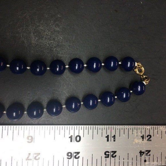 Round Bead Necklace As Is Dark Blue Silver Hook Retro Classic - Picture 7 of 7
